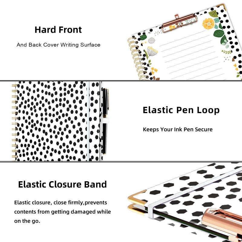 Ospelelf Clipboard with Storage 8.5 X 11 Padfolio Organizer  Spiral Portfolio Letter Size with Notepad  Pen Holder  5 Extra Folder Divider Pages  Elastic Closure Nurse Office Essentials (Polka Dots) - Image 5